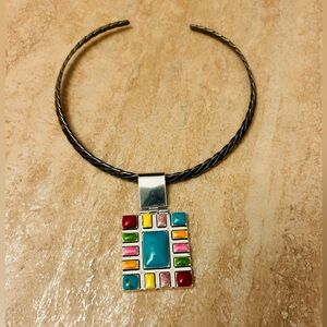 Necklace Metal Vintage collar/ multicolor pendant signed Best colorful fun